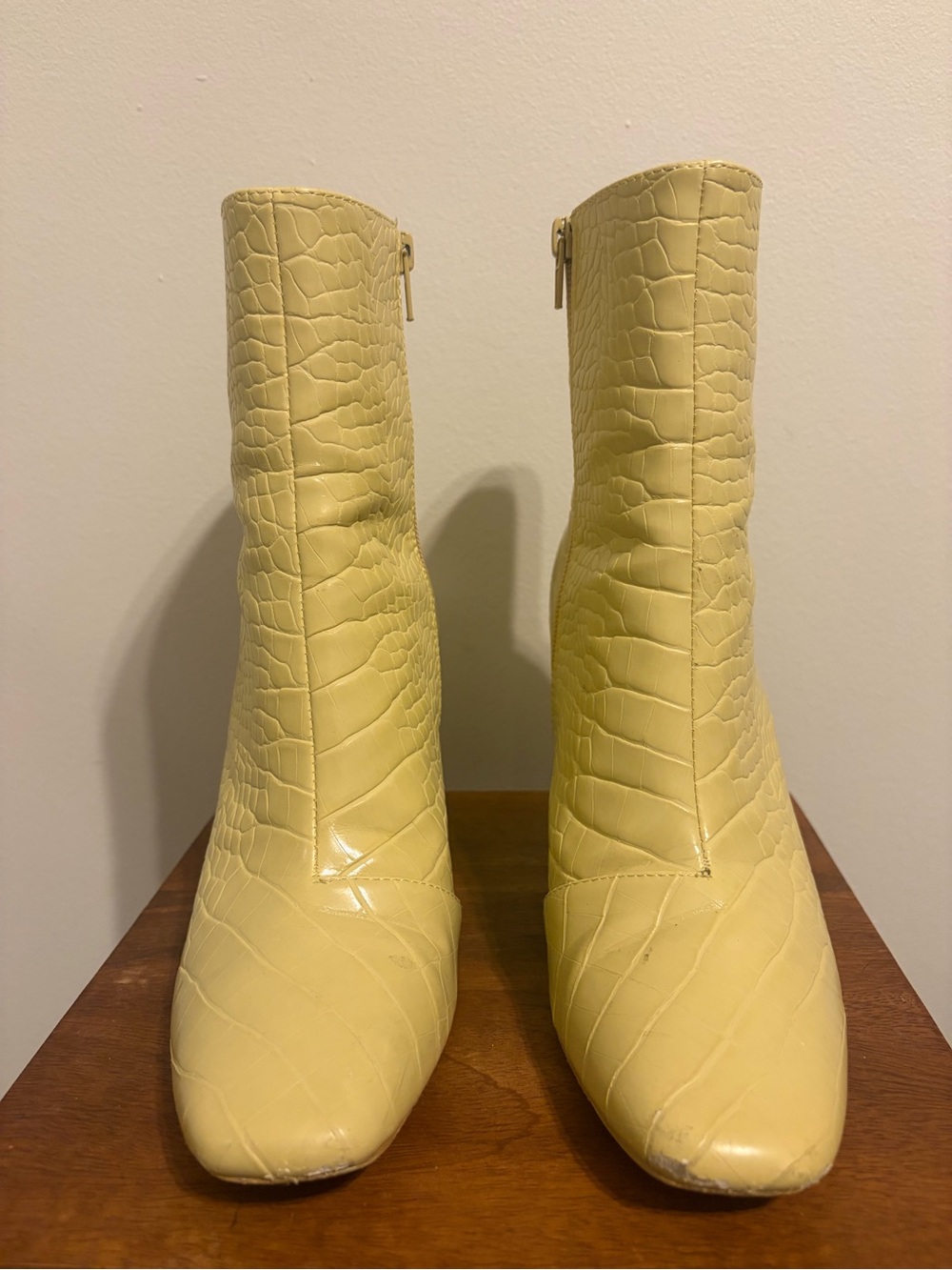 Yellow Croc-Embossed Women's Ankle Boots